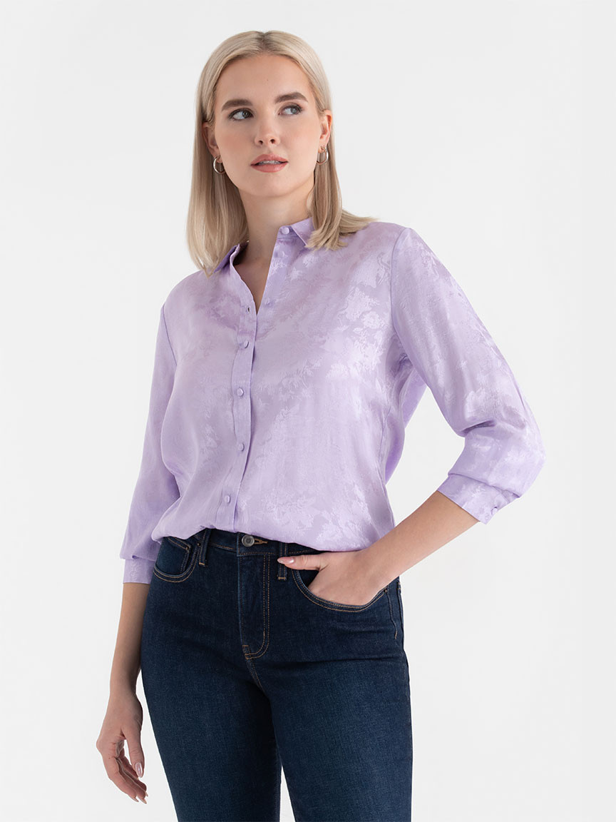 Long Sleeved Viscose Blouse in Pastel Lilac