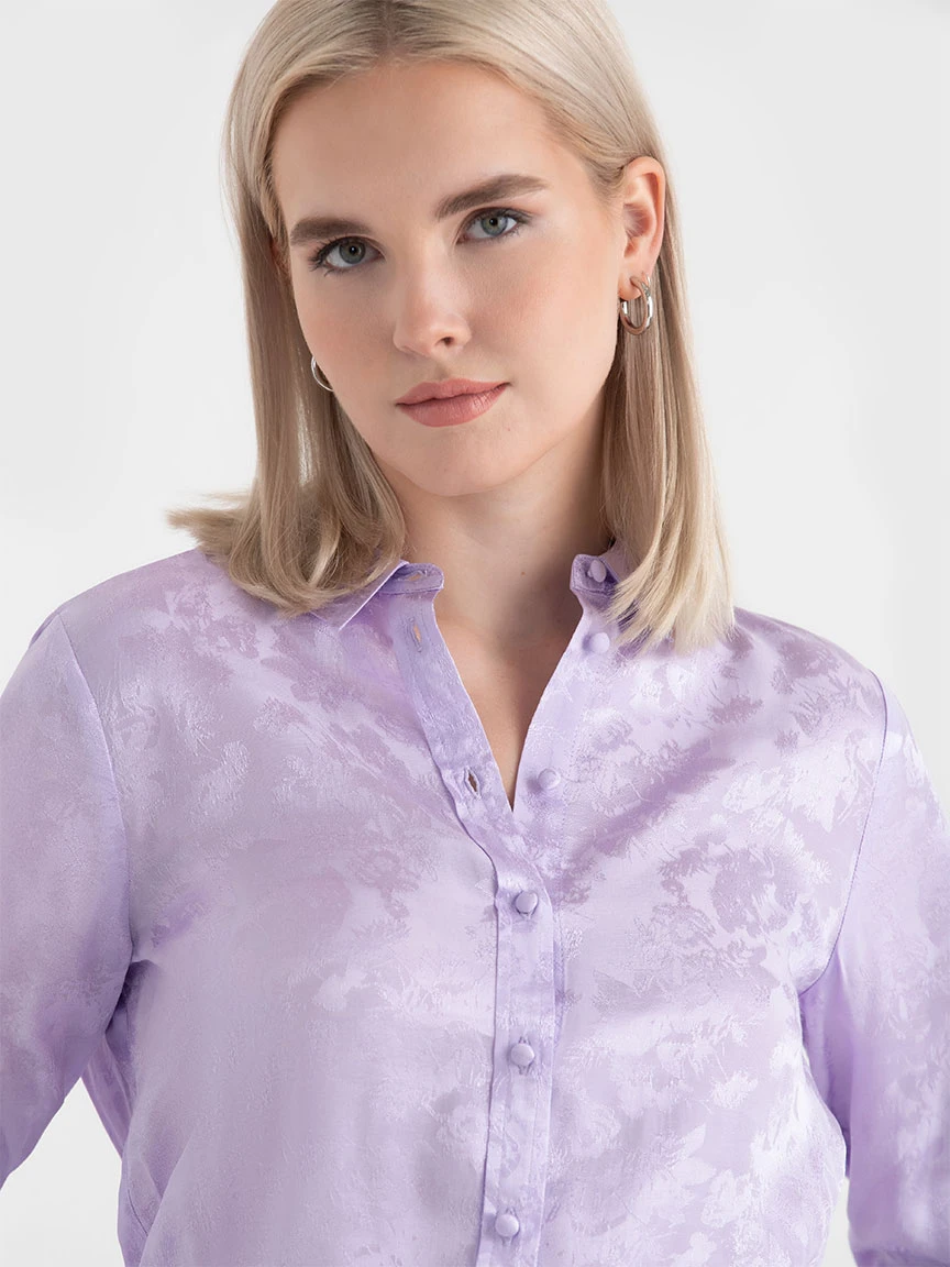 Long Sleeved Viscose Blouse in Pastel Lilac