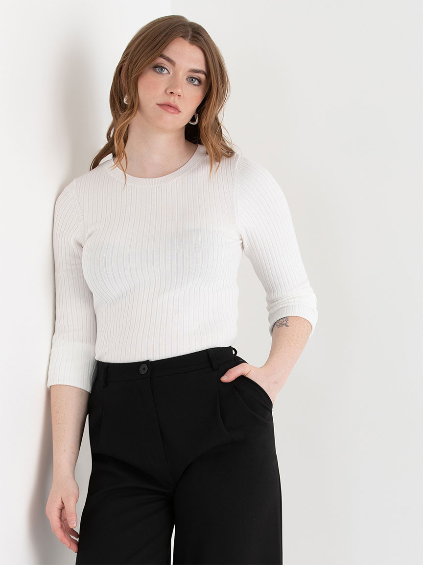Crew Neck Rib Sweater in Blanc de Blanc