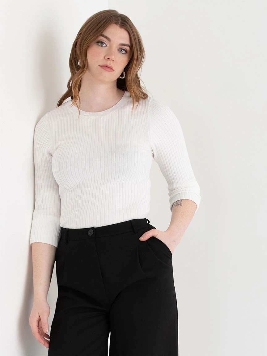Crew Neck Rib Sweater in Blanc de Blanc