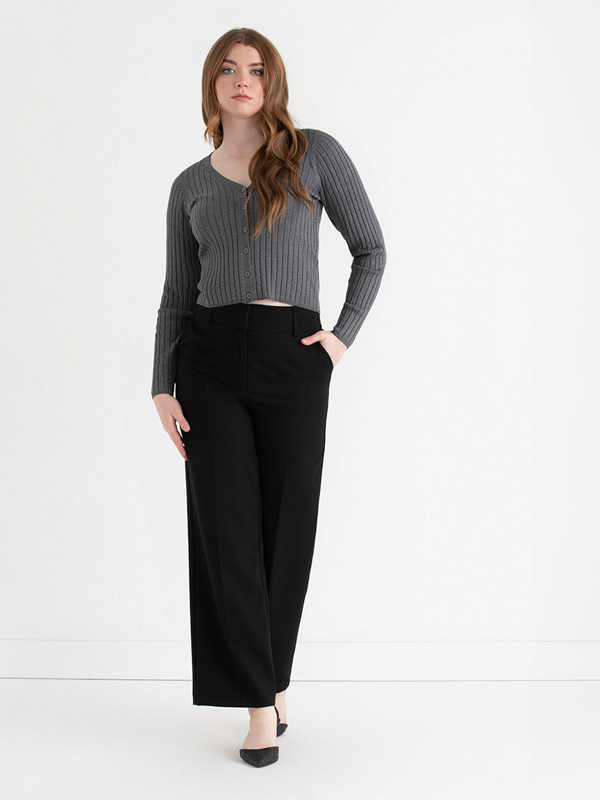 V-Neck Rib Cardigan in Heather Grey in Medium Heather Grey