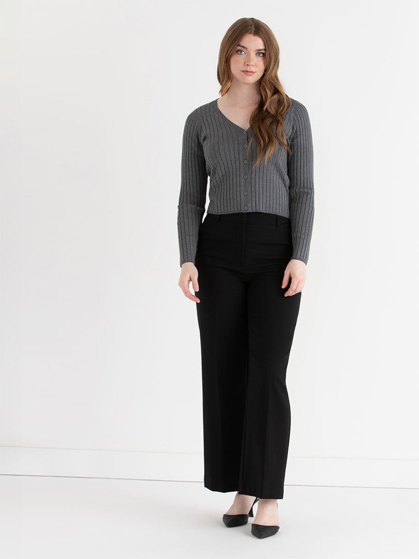 V-Neck Rib Cardigan in Heather Grey in Medium Heather Grey