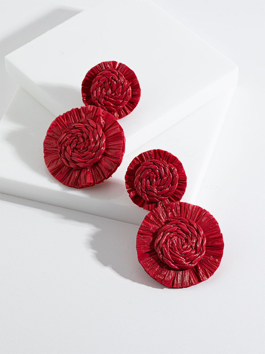 Raffia Earrings in Red