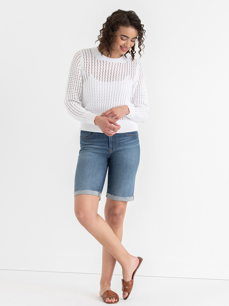 Long Sleeve Crochet Sweater in White