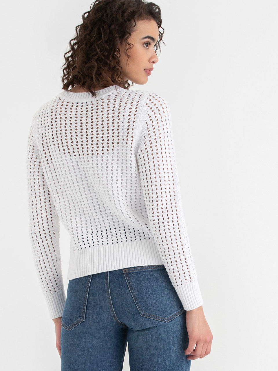 Long Sleeve Crochet Sweater in White