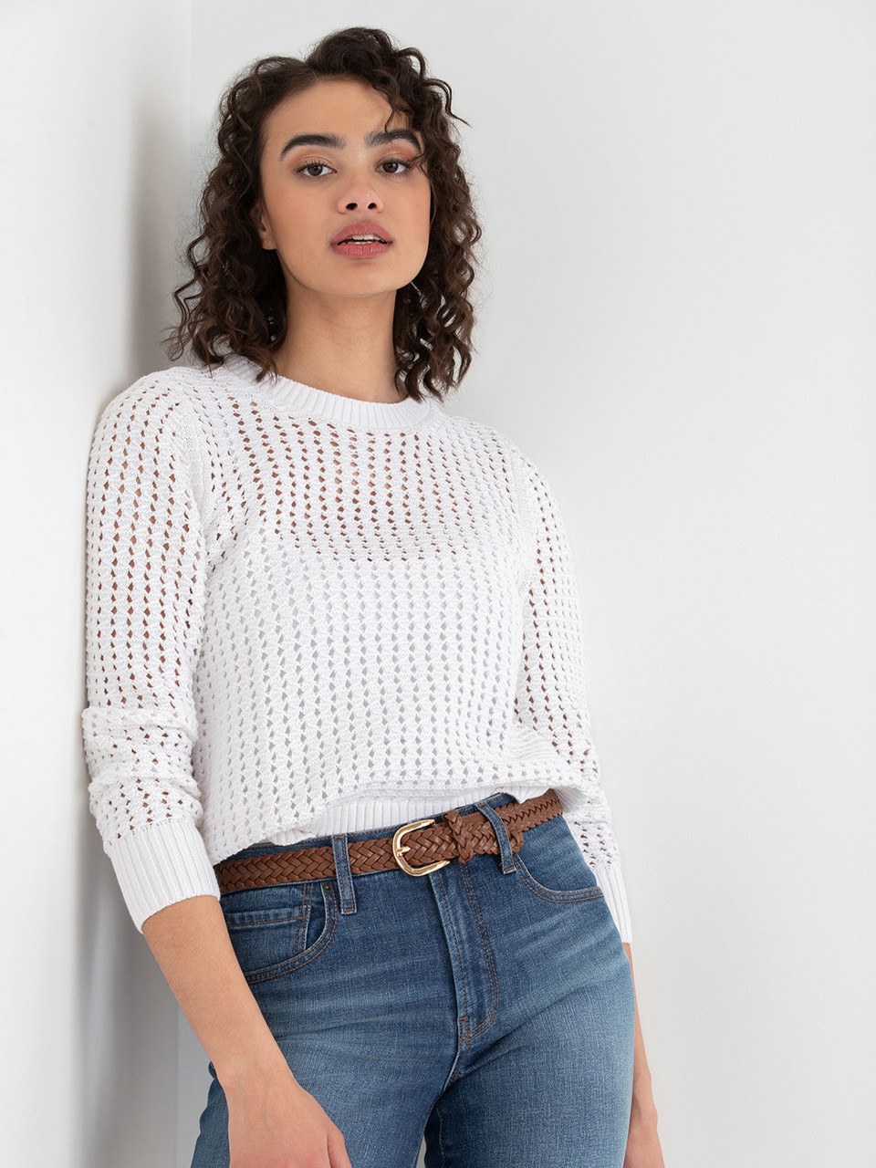 Long Sleeve Crochet Sweater in White