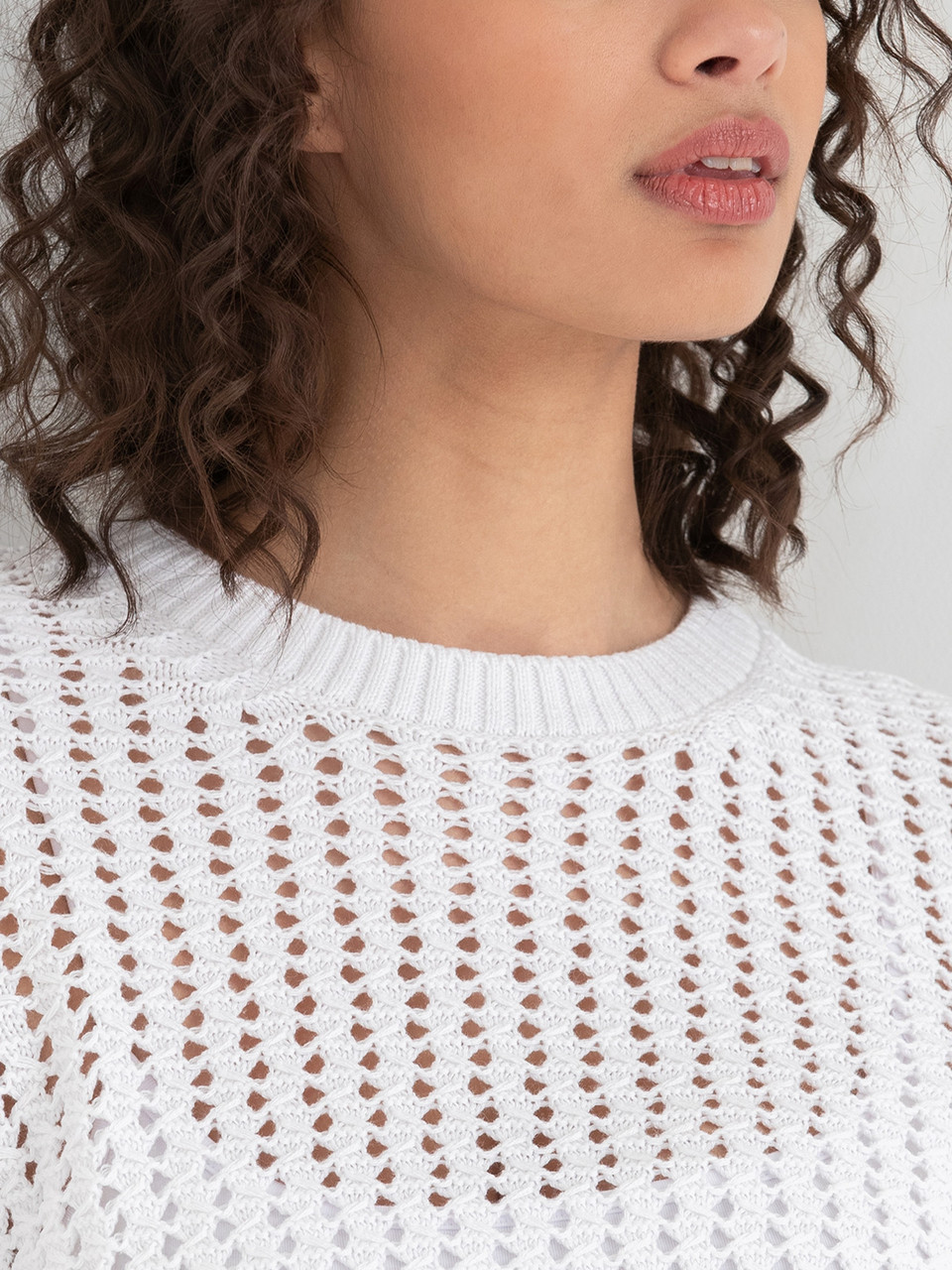 Long Sleeve Crochet Sweater in White