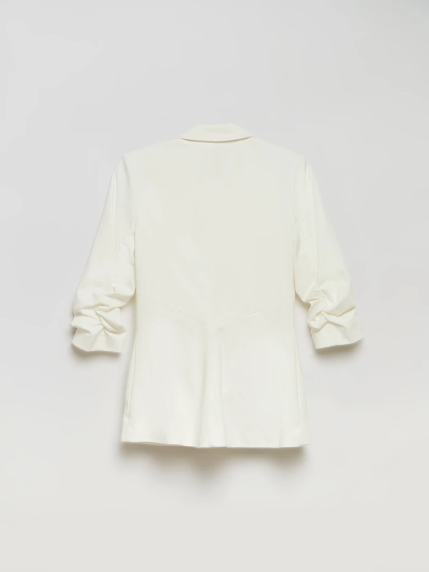 Hampton Three Quarter Ruched Sleeve Ponte Blazer in Sugar Swizzle