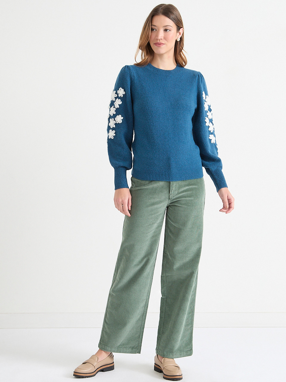 Crewneck Sweater with Sleeve Applique