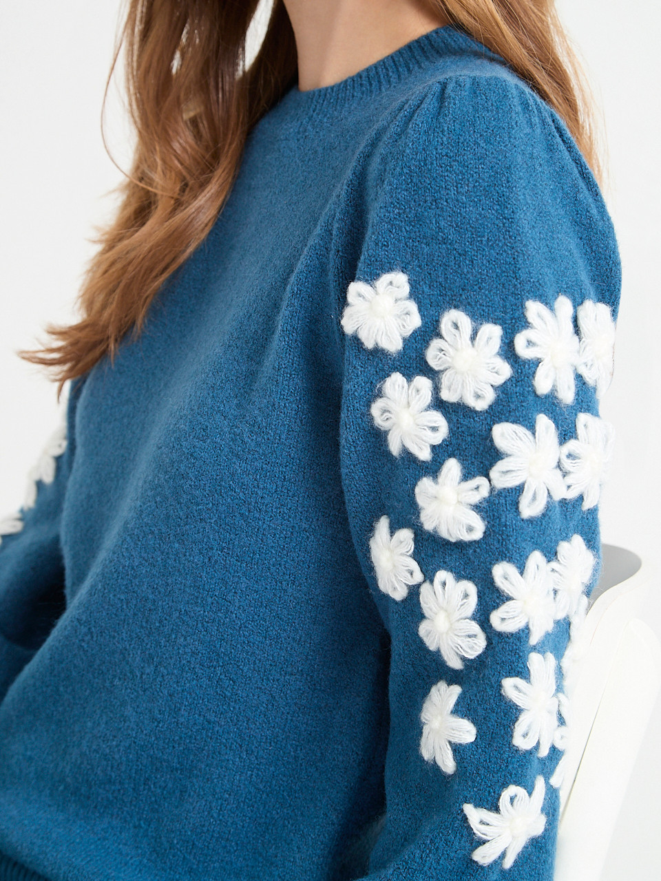Crewneck Sweater with Sleeve Applique
