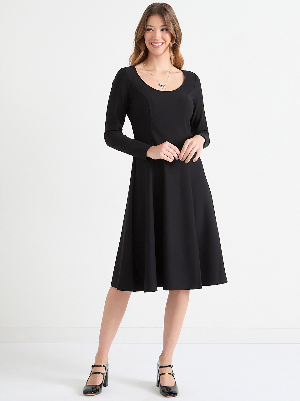 Fit & Flare Long Sleeve Midi Dress