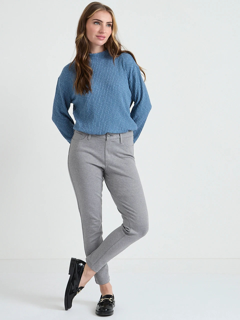 Long Sleeve Ribbed Funnel Neck Top