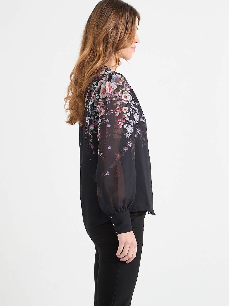 Long Sleeve V-Neck Balloon Sleeve Blouse