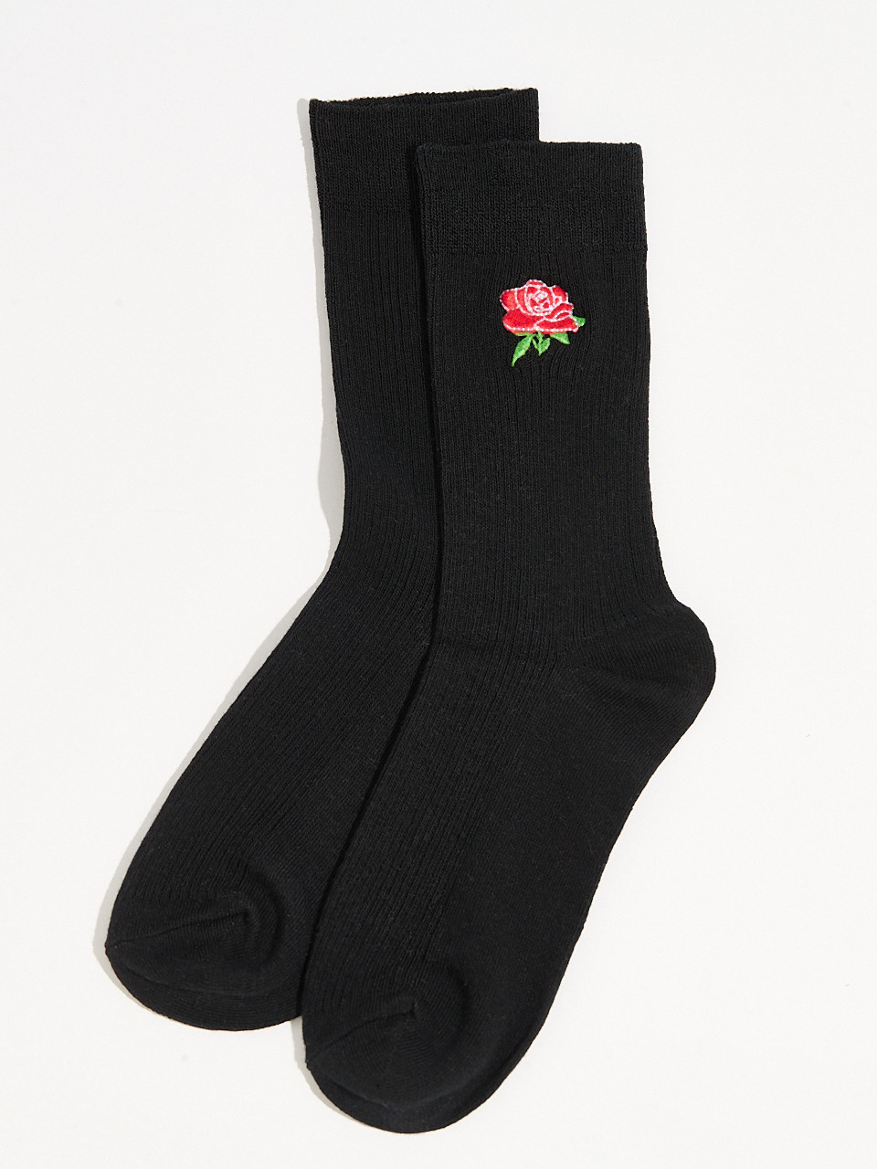Embroidered Ribbed High Crew Socks