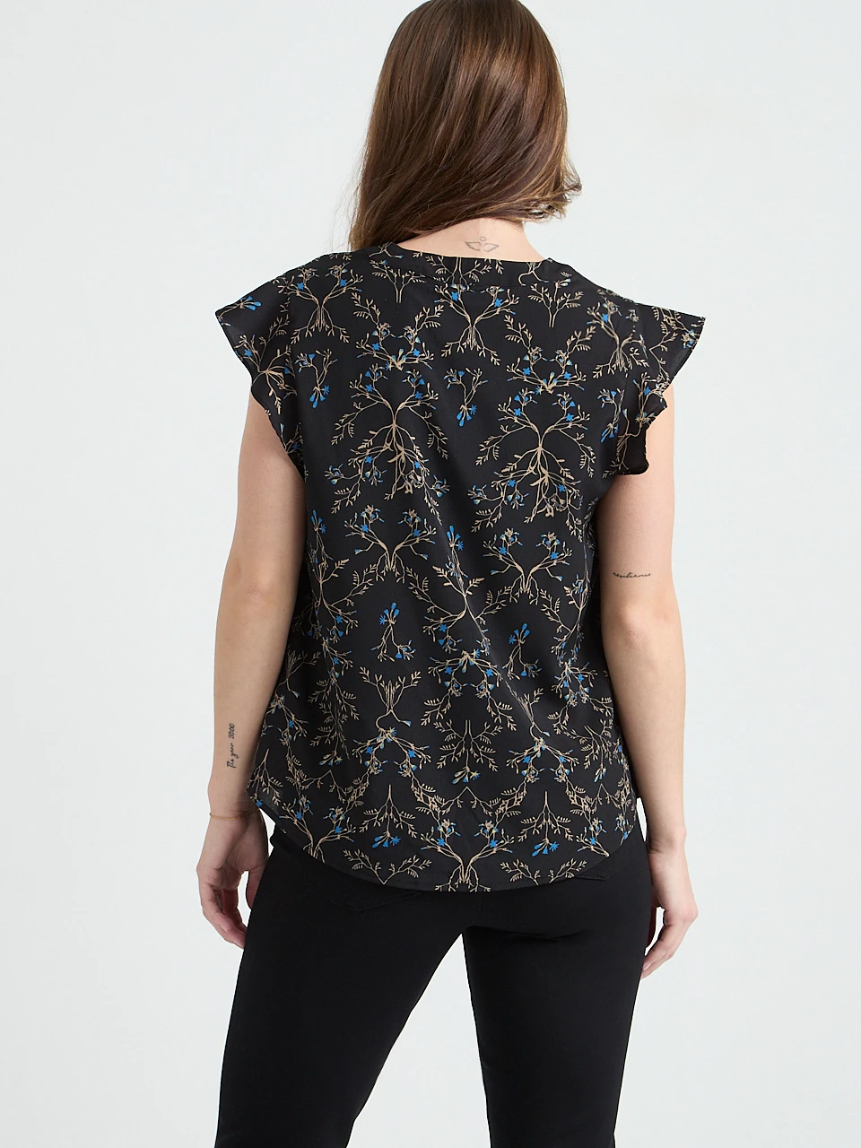Short Flutter Sleeve V-Neck Blouse