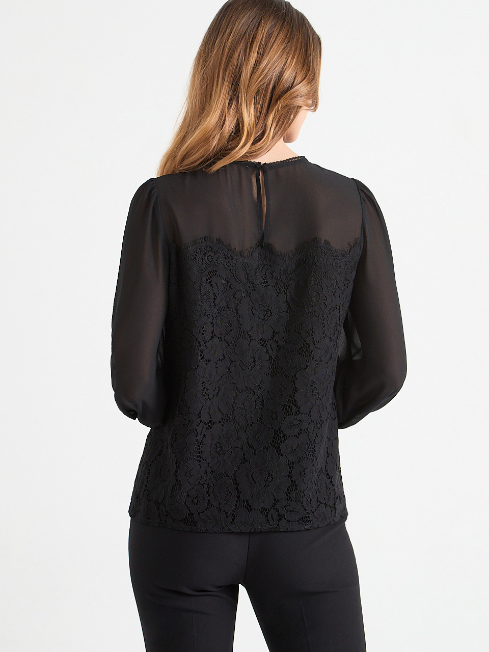 Long Sleeve Lace Illusion Blouse