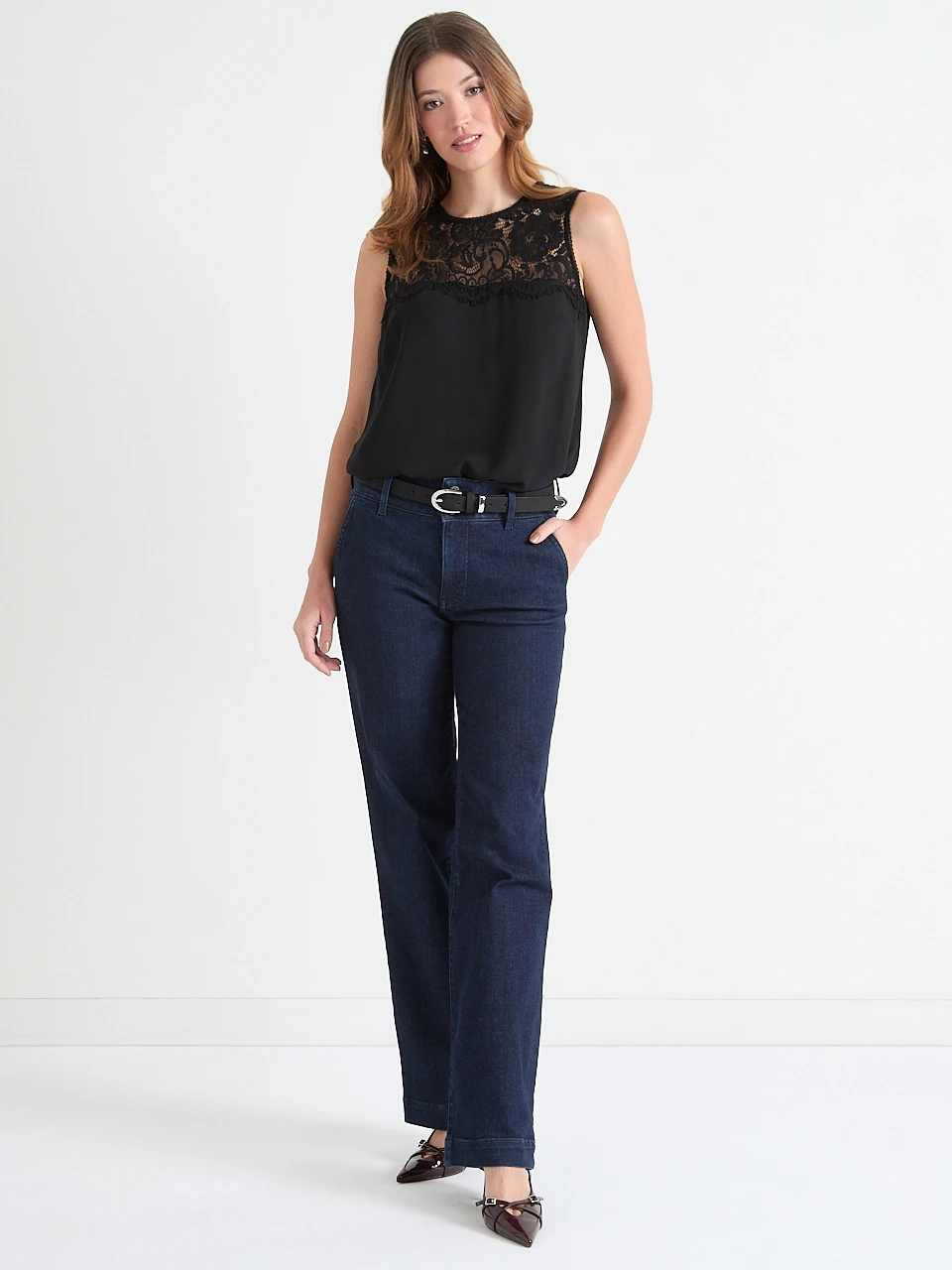 Lace Yoke Sleeveless Blouse