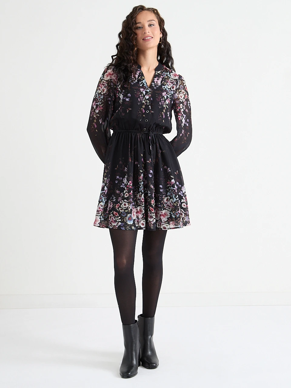 Button Front Mini Skater Dress