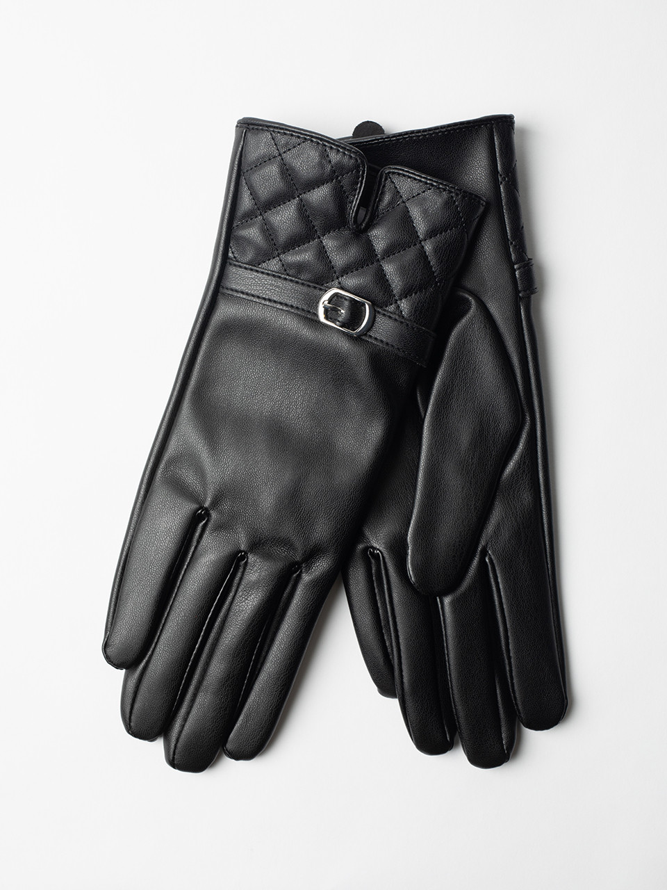 Faux Leather Gloves with Quilted Cuffs