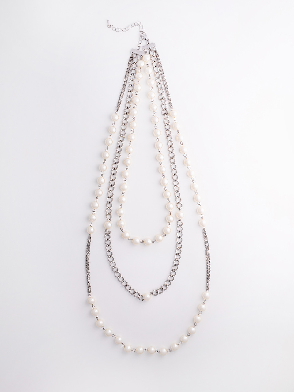 Layered Chain & Pearl Long Necklace