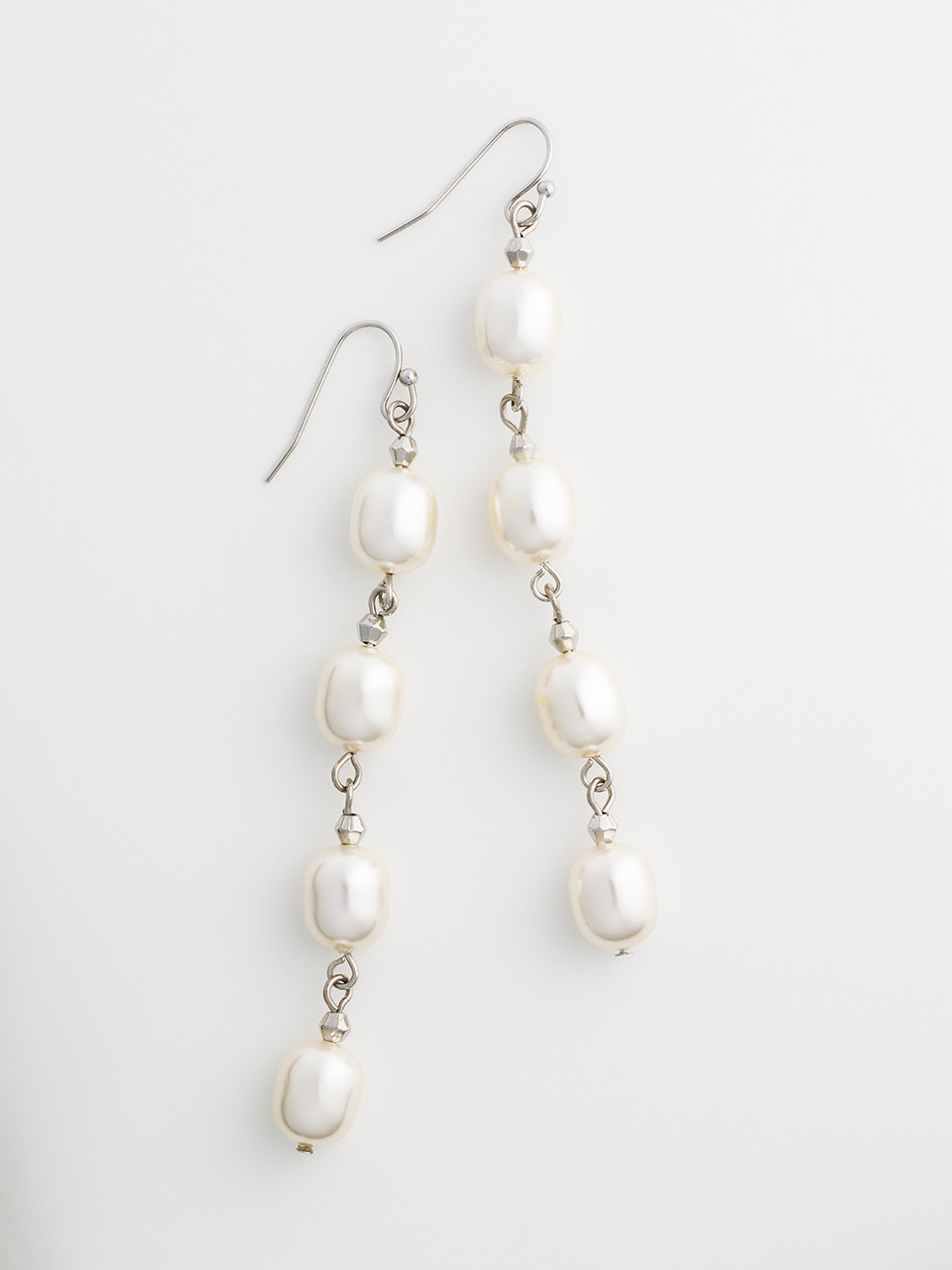 Multi-Pearl & Silver Drop Earrings