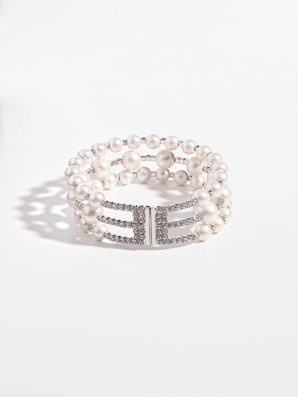 Pearl & Rhinestone Stretch Cuff Bracelet