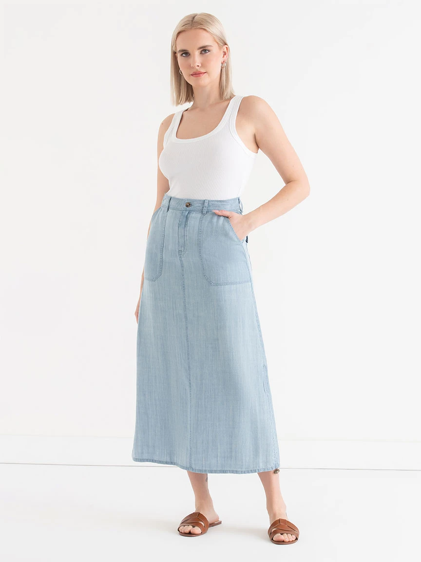 Tencel Utility Skirt in Light Wash