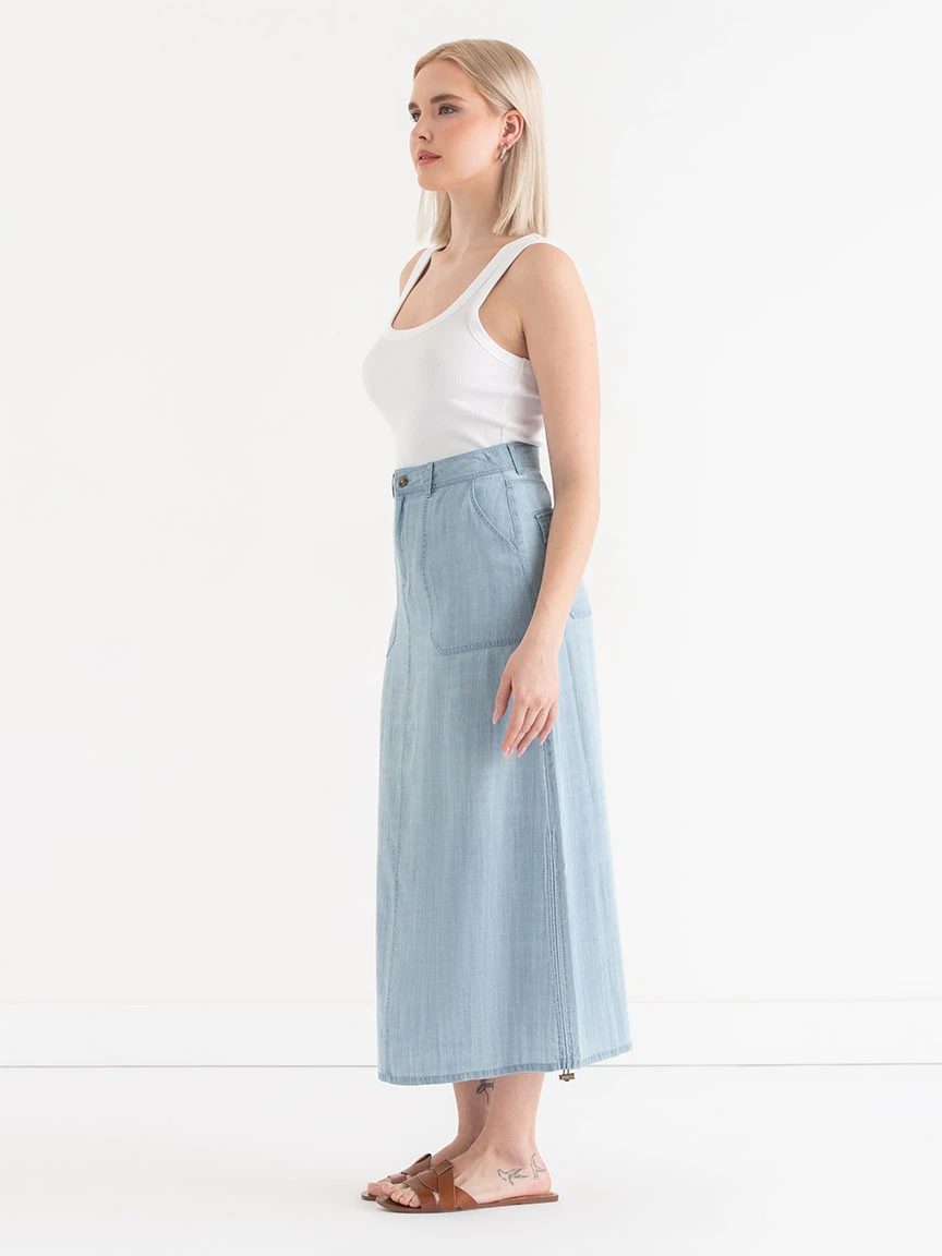 Tencel Utility Skirt in Light Wash