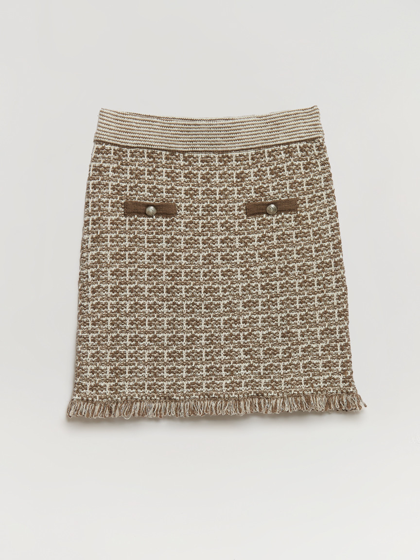 Tweed Skirt with Buttons in Shitake Mix