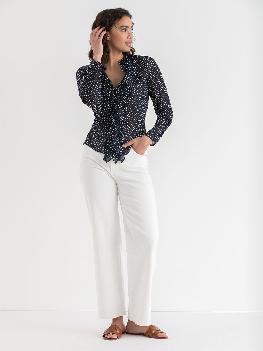 Long Sleeve Ruffle Blouse in Salute Dot Print