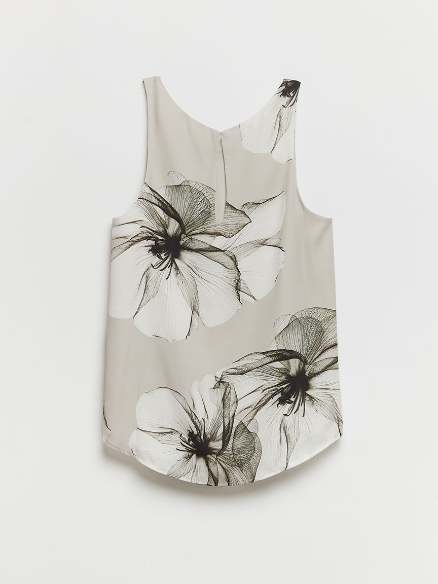 Paulina Pleat Neck Sleeveless Blouse in Inky Florals