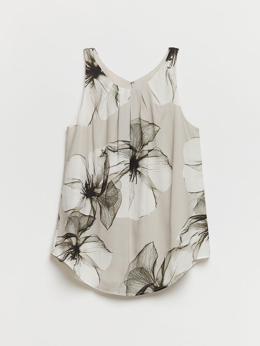 Paulina Pleat Neck Sleeveless Blouse in Inky Florals
