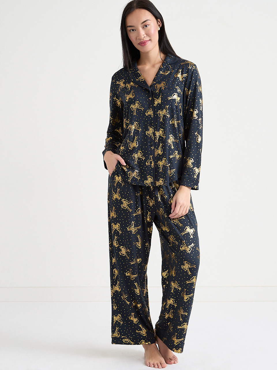 Button Down Top with Full Pant Sleep Set