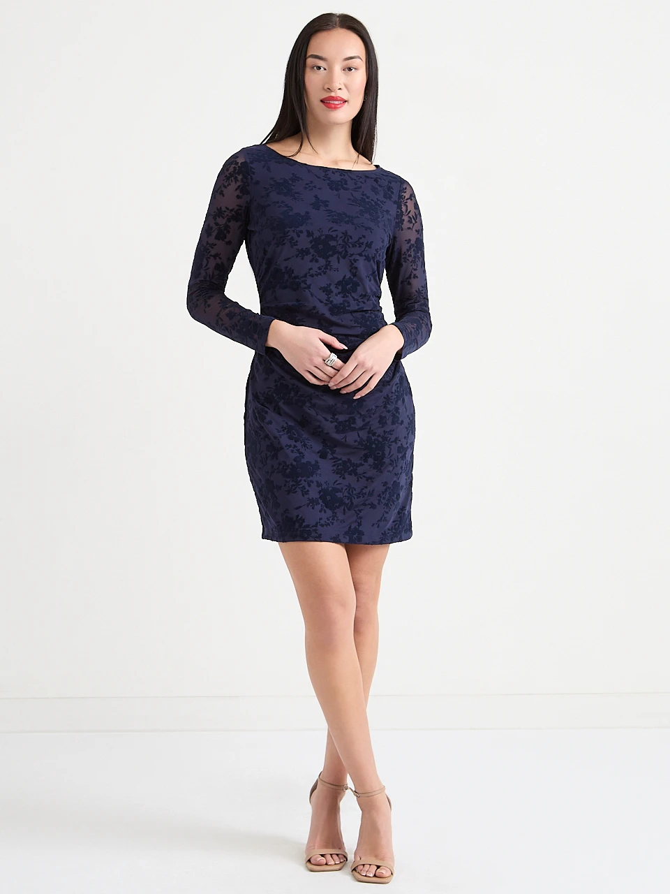Mesh Burnout Long Sleeve Mini Dress