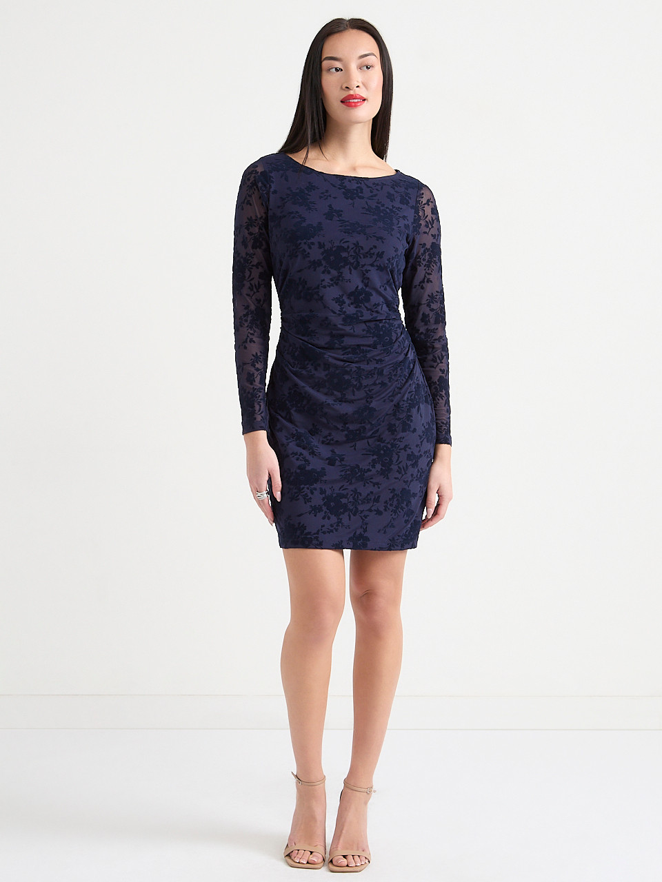 Mesh Burnout Long Sleeve Mini Dress