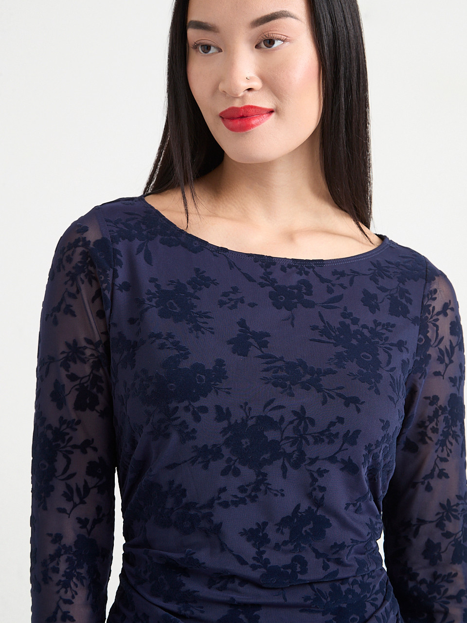 Mesh Burnout Long Sleeve Mini Dress