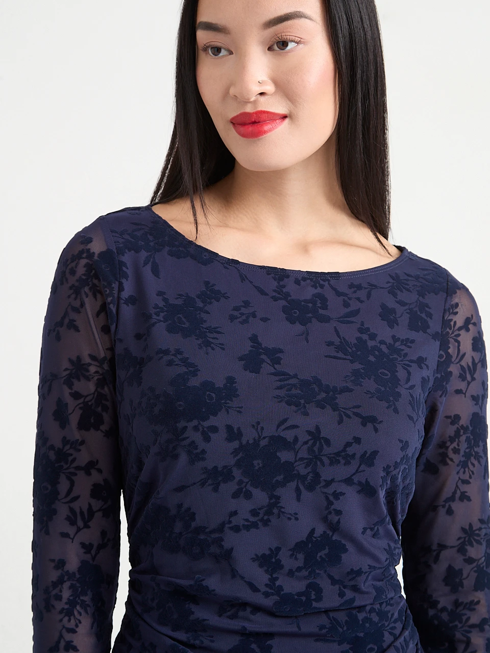Mesh Burnout Long Sleeve Mini Dress