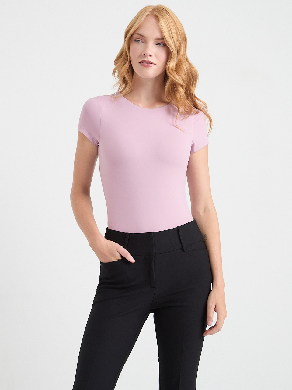 Short Sleeve Crewneck Bodysuit Mauve Shadows