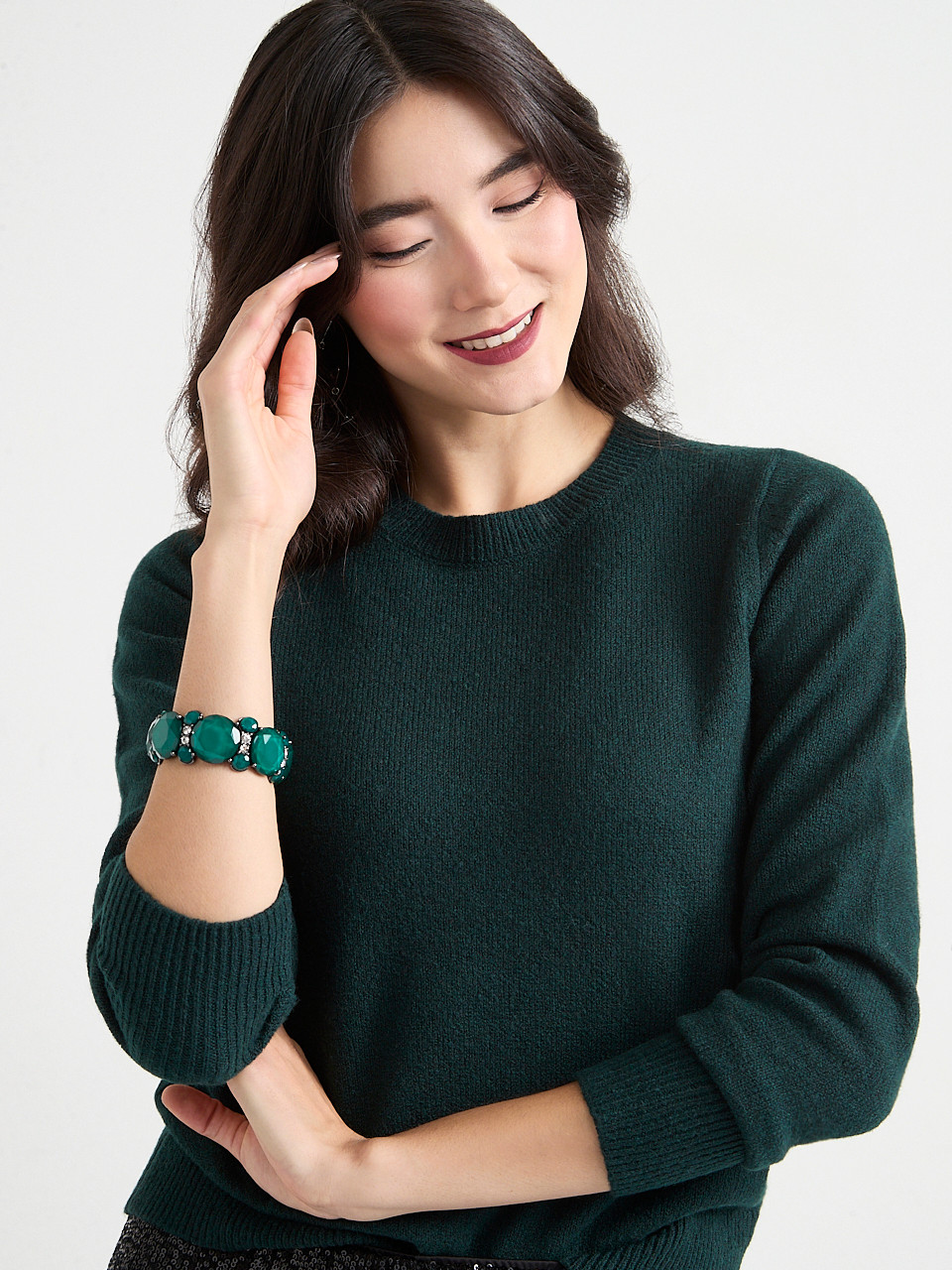 Crystal & Large Emerald Stretch Bracelet