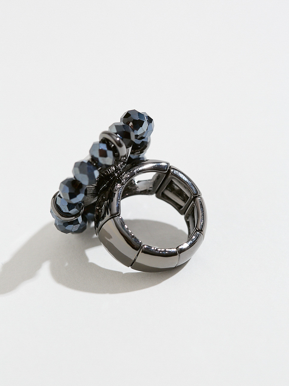 Jet Black Flower Stretch Ring