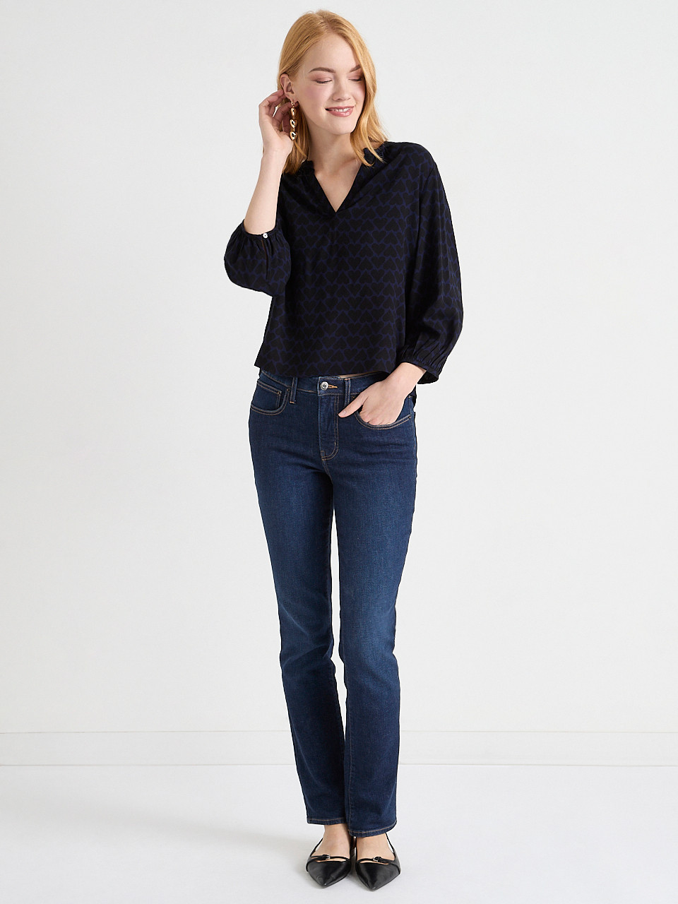 Bubble Sleeve Henley Blouse