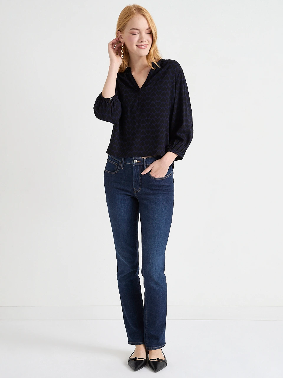 Bubble Sleeve Henley Blouse