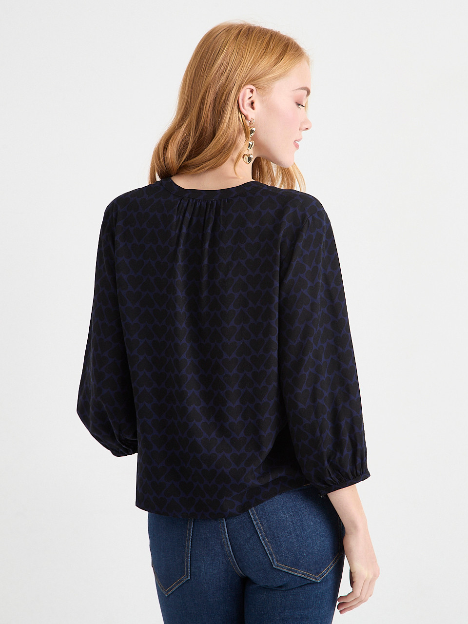 Bubble Sleeve Henley Blouse