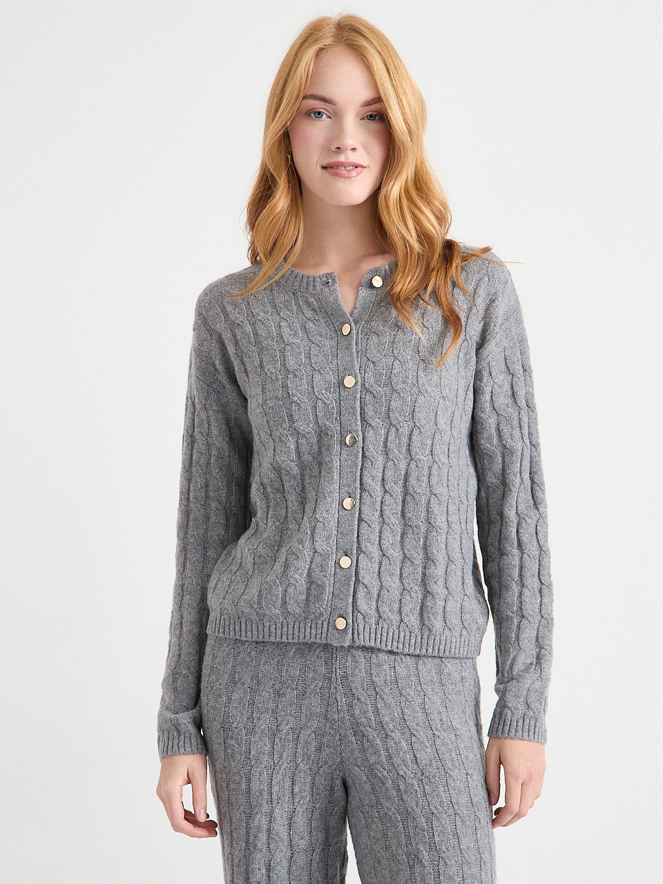 Crew Neck Cable Knit Cardigan