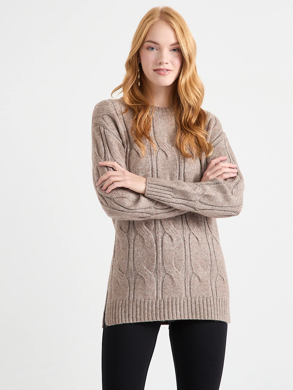 Crew Neck Cable Tunic Sweater