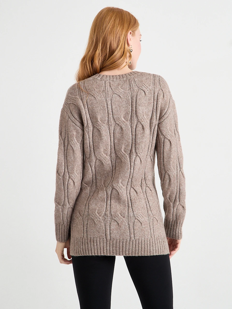 Crew Neck Cable Tunic Sweater
