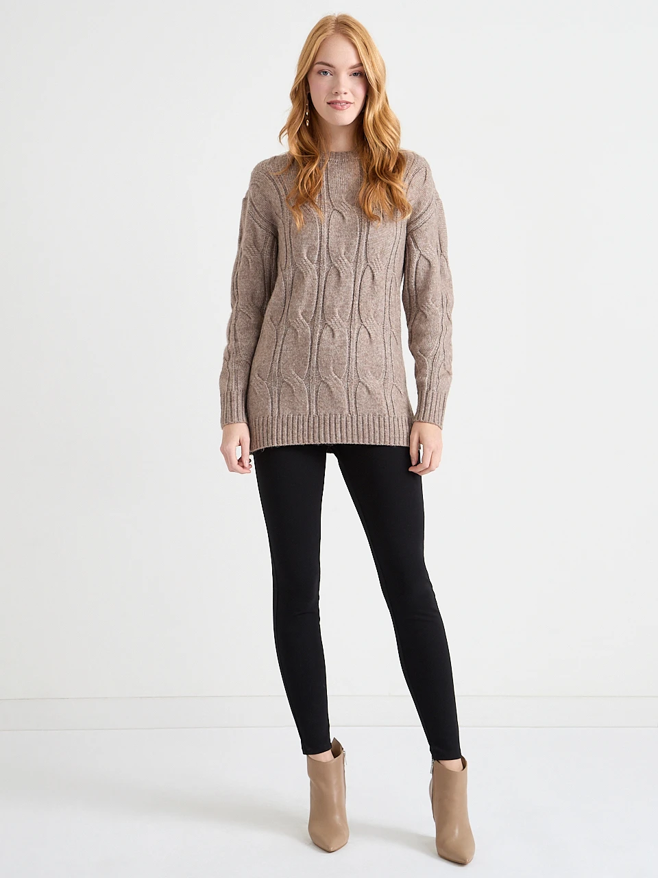 Crew Neck Cable Tunic Sweater