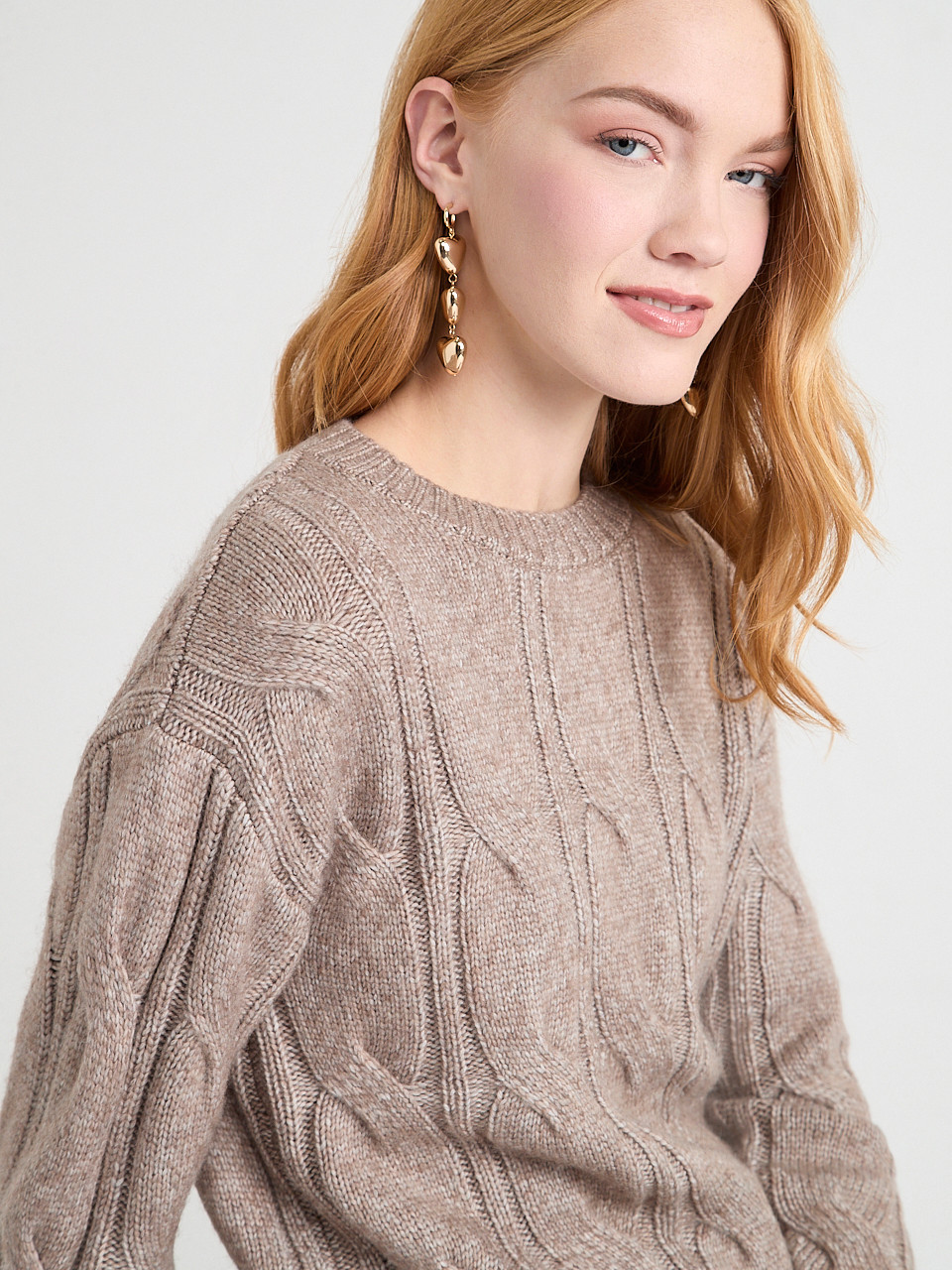 Crew Neck Cable Tunic Sweater