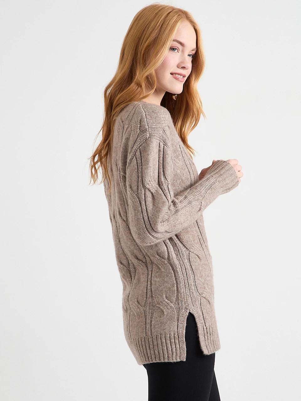 Crew Neck Cable Tunic Sweater