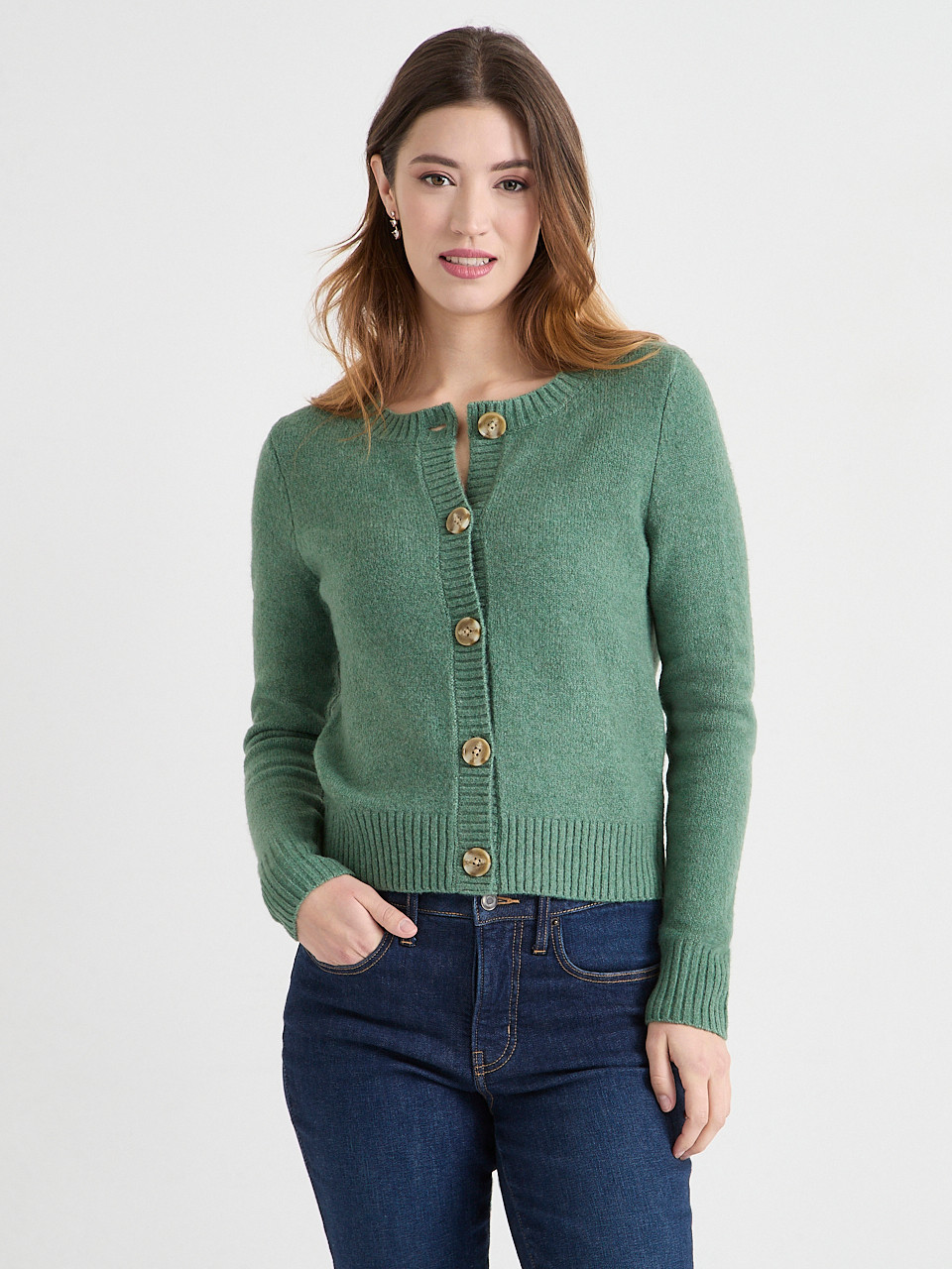 Crew Neck Cardigan Sweater